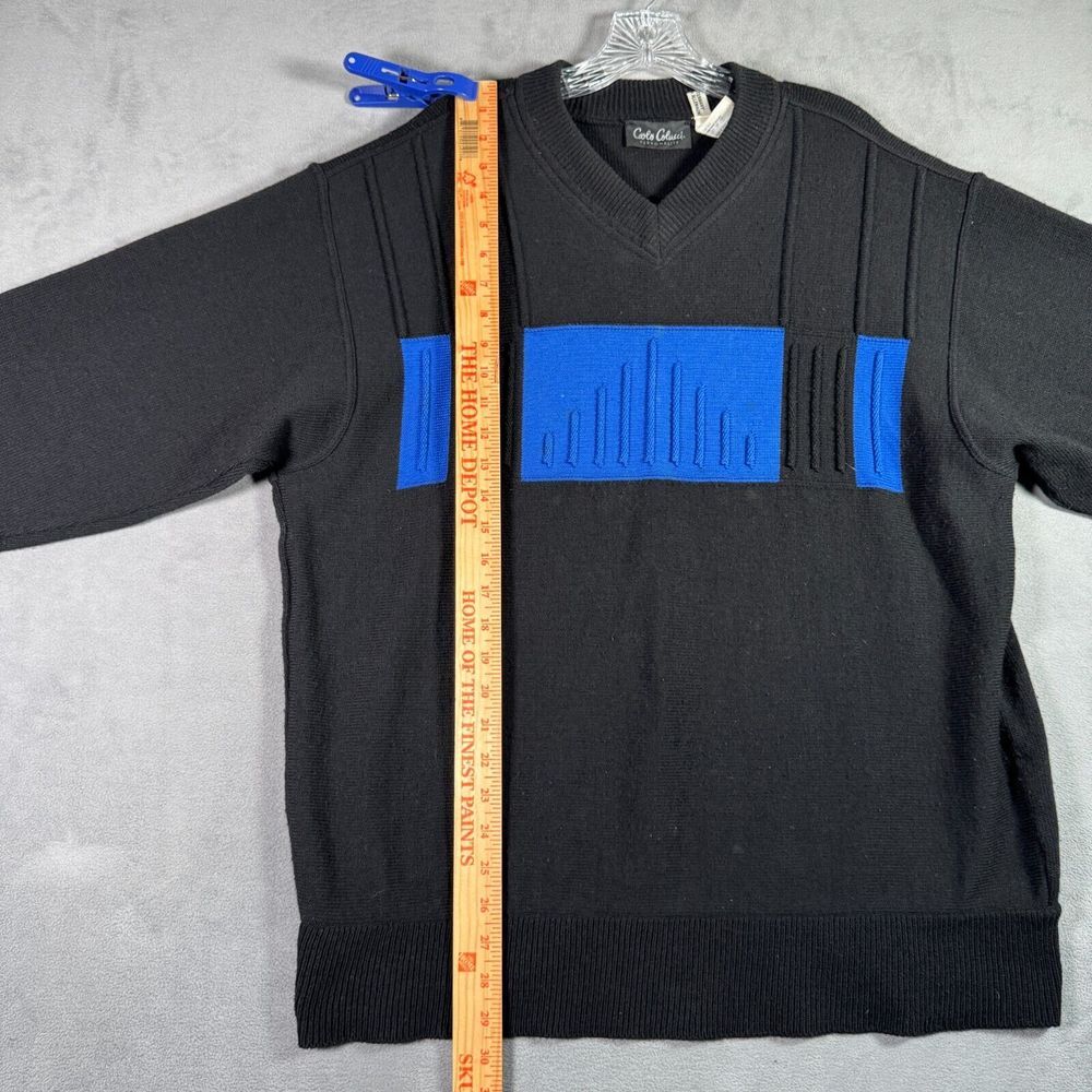 VTG Carlo Colucci Sweater Mens Size 52/ L Black Blue 3D Knit Wool Blend Cosby - Picture 6 of 10